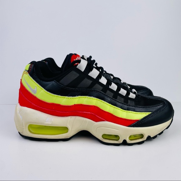 Nike Air Max 95 Black White Volt Habanero Red Shoes 307960-019 Women’s Size 5 - Picture 3 of 10